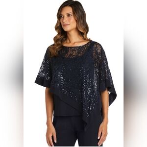 R&M Richards Women's Asymmetric Mock Lace Poncho Top with Tank Top NWT 12